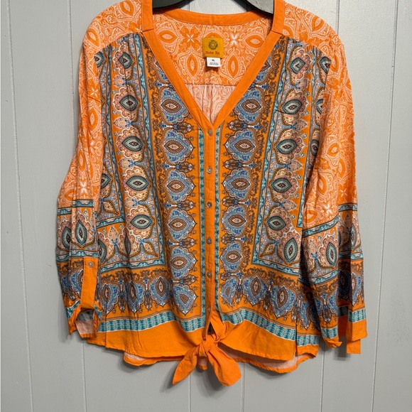 Ruby Rd. Orange and Blue Paisley Blouse - Picture 2 of 6